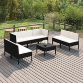 The Living Store Loungeset Modular - 60x60x35 cm - Zwart - Crèmewit - PE-rattan - gepoedercoat staal