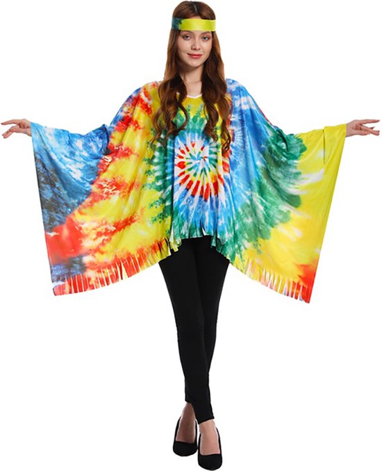 Hippie poncho tie dye - Costume hippie femmes - Vêtements hippies - Costume Flower power femmes - Déguisements - Costume de carnaval - Taille unique