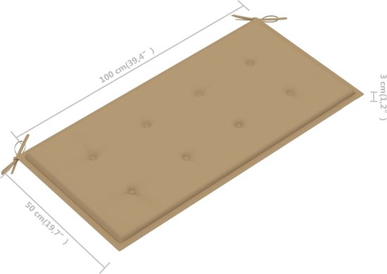 The Living Store Banc de jardin en teck - 112 x 55 x 94 cm - kussen beige