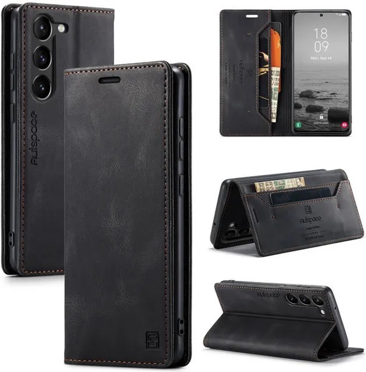 Luxe Flip Case met RFID Bescherming Kaarthouder en Magneetsluiting voor Galaxy S23 _ Zwart