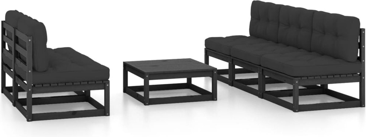 The Living Store 6-delige Loungeset met kussens massief grenenhout - Tuinstoel - Lounge Set - Buitendecor - Houten Bank - Terrasmeubel