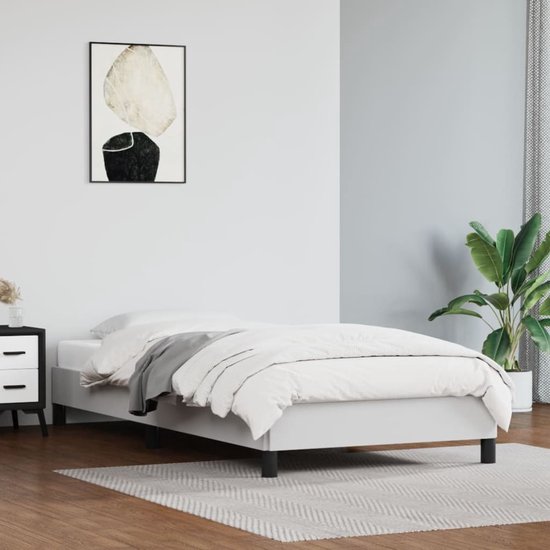 The Living Store Bedframe - Kunstleer - Wit - 203 x 93 x 25 cm - Geschikt voor matras 90 x 200 cm (matras niet inbegrepen)