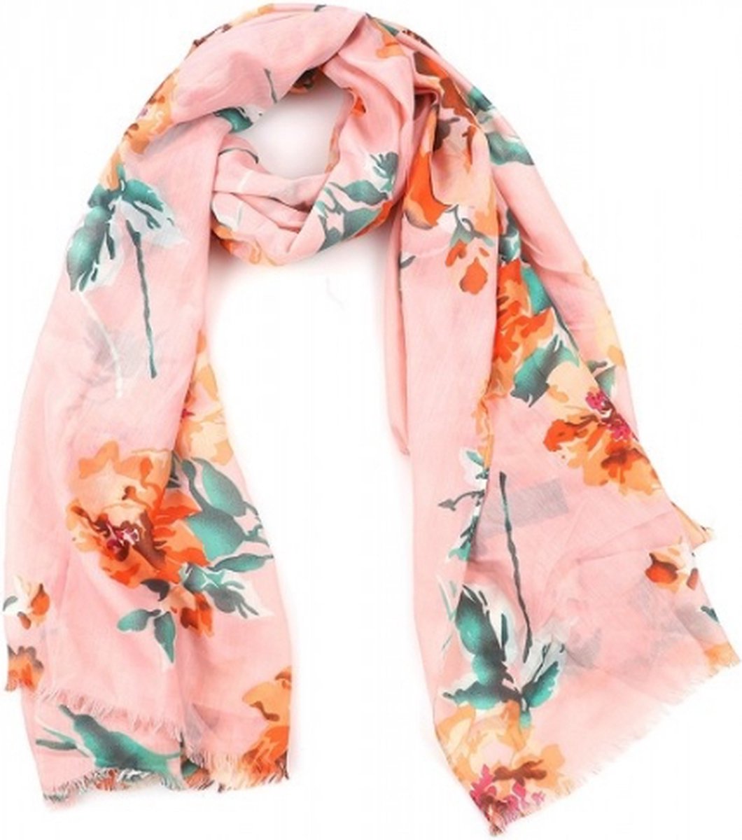 Sjaal met bloemen roze