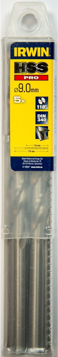 Irwin HSS Pro Serie - Metaalboor - 9mm - 170mm - Professionele Precisie