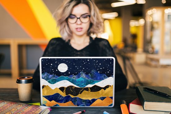 Sticker pour ordinateur portable - 14 pouces - Marbre - Or - Blauw