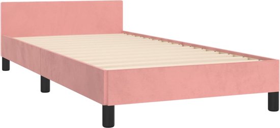 The Living Store Cadre de lit – Velours rose – Hauteur réglable – Pieds de soutien – Sommier à lattes en contreplaqué – Support confortable