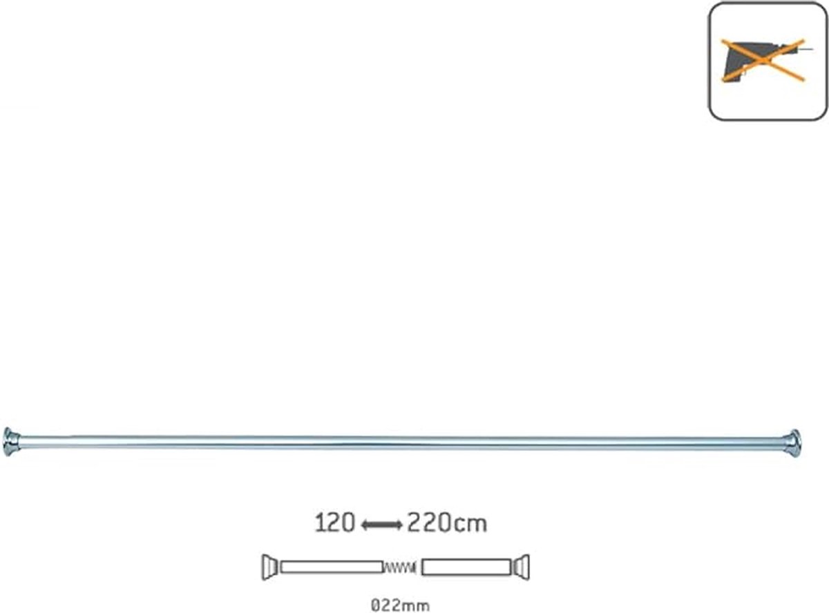 Uittrekbare douchegordijnstang zonder boren, telescopische stang