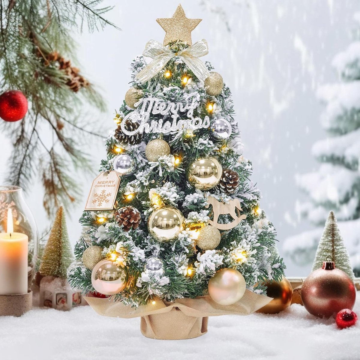 Mini sapin de Noël, petit sapin de Noël avec lumières, table LED, sapin