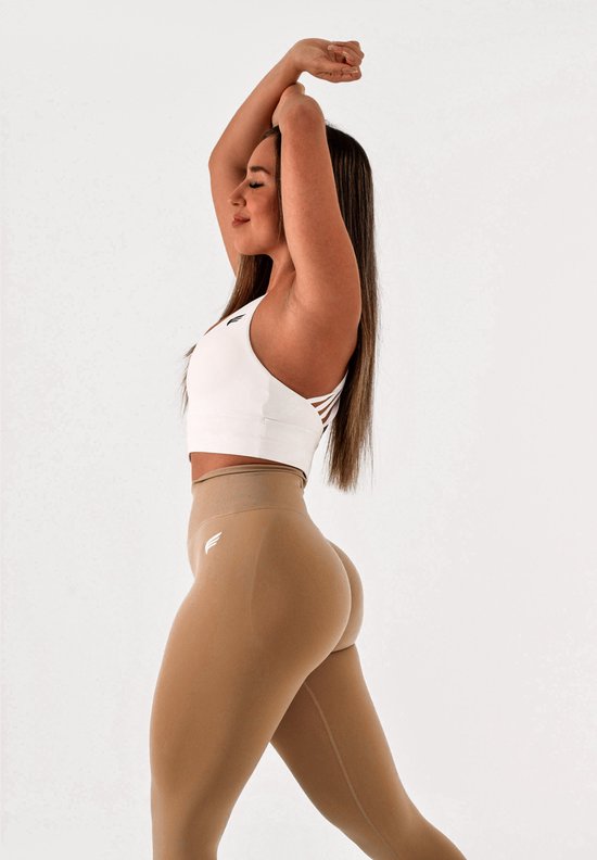Dames sportlegging high waist - squatproof & stretchy met subtiele scrunch - geschikt voor fitness en yoga - DM Training Essentials Legging (beige) — afbeelding 2