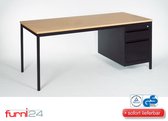 Furni24 Thuis kantoor bureau, 140 cm breed, bureau inclusief onderbak, rechts of links te monteren, bureautafel met 2 laden, beuken 9005