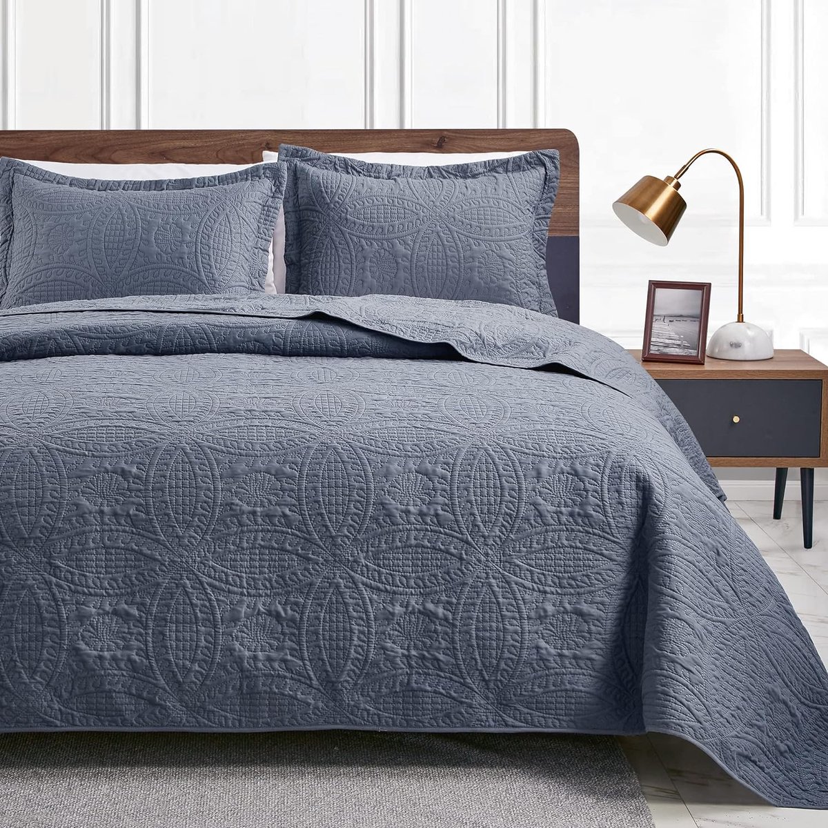 Beddensprei 220 x 240 cm Blauw Ultrazachte Beddensprei Lichtgewicht Microvezel Sprei 220 x 240 cm Moderne Beddensprei met Munt Patroon voor Alle Seizoenen (zonder Kussensloop)