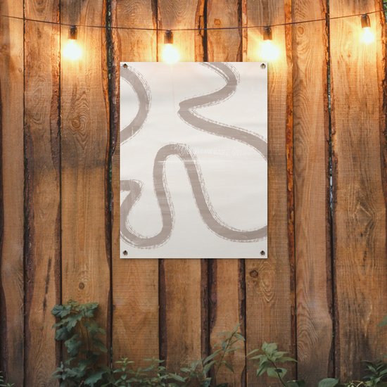 Tuinposter 60x80 cm - Tuindecoratie Moderne kunst - Beige - Abstract - Poster voor in de tuin - Buiten decoratie - Schutting tuinschilderij - Tuindoek muurdecoratie - Wanddecoratie balkondoek