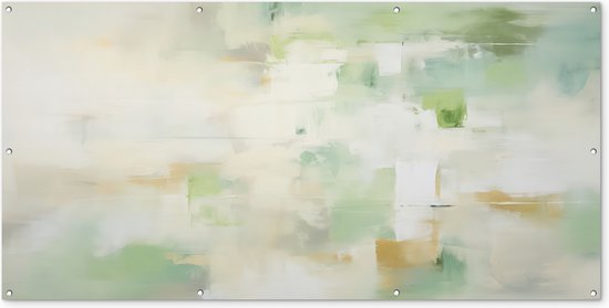 Schuttingposter Abstract - Kunst - Wit - Groen - Modern - 200x100 cm - Tuindoek