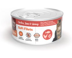 12x HobbyFirst Feline Blik Zachte Filets Kip & Tonijn & Garnalen 70 gr