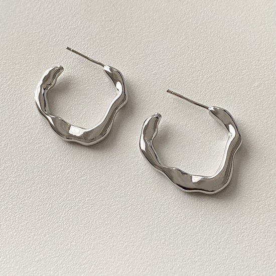 Gading® dames oorringen-zilverkleurig-onregelmatige vorm oorbellen- 20mm-25mm-zilver 925