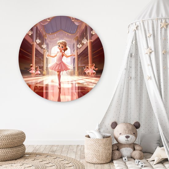 Muurcirkel kinderkamer - Wandcirkel ballerina - Meisjes - Kinderen - Schilderij rond - Meisjeskamer - Muurdecoratie rond - Ronde wanddecoratie - 150x150 cm - Ronde schilderijen - Wandcirkel - Muurcirkel binnen