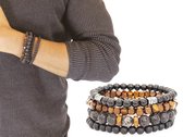 Natuursteen Multi Armband set Heren - Zwart/Grijs/Bruin - Jewelegance
