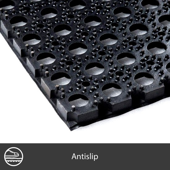 Zwarte antislipmat met open structuur en noppen.