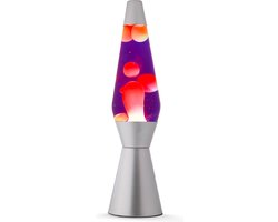 i-Total Lavalamp - Lava Lamp - Sfeerlamp - 40x11 cm - Glas/Aluminium - 30W - Paars met gele Lava - Zilvergrijs - XL1799