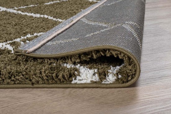 Tapis carré à poils longs shaggy Trend uni - vert olive 200x200 cm