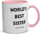 Akyol - world's best sister it's true we checked koffiemok - theemok - roze - Zus - werelds beste zus - verjaardag - cadeautje voor zus - zus artikelen - kado - geschenk - 350 ML inhoud