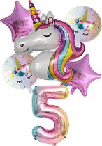 Unicorn Ballonnen Set - 5 Jaar - 6 Stuks - Kinder Verjaardag - Thema Feest Unicorn - Eenhorn Kinderfeestje - Feestversiering / Verjaardag Ballonnen - Eenhoorn / Paarden - Meisjes Versiering - Roze Ballonnen Verjaardag - Witte ballonnen - Helium