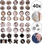 Fako Bijoux® - 40x Pin Broche Mini - Steek Pin Knopen Set - 40 Mini Broches - 8-12mm - Silver, Gold, White & Black - 40 Stuks - Zilver, Goud, Wit & Zwart - Supermix