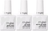 Mylee Gel Nagellak Trio Set - Matte & No-Wipe Top Coats + Base Coat, 3x15ml - UV/LED Nail Art Manicure Pedicure voor professioneel & thuisgebruik - Langdurig en gemakkelijk aan te brengen