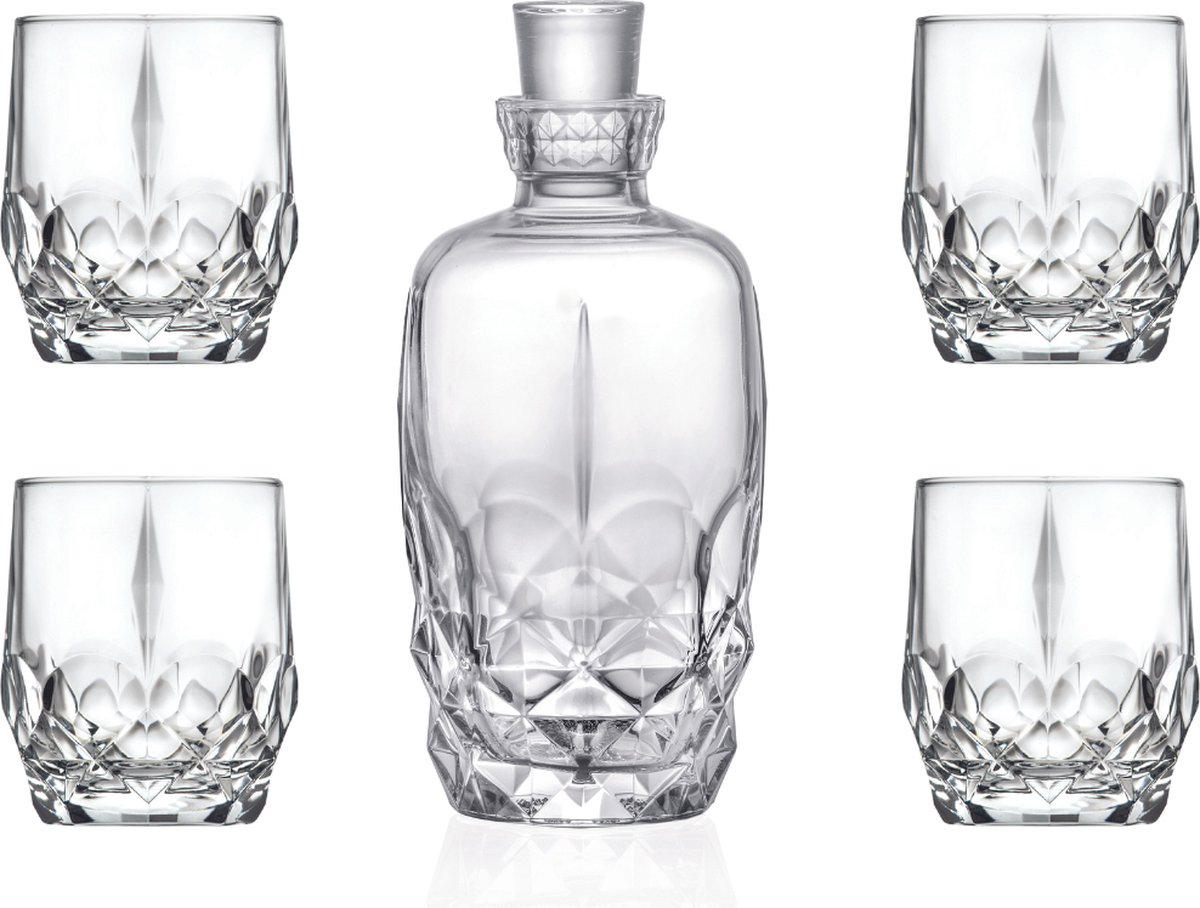 RCR Alkemist - Whiskykaraf en glazen - Exclusieve Whiskyset - 1 Karaf en 4 Glazen - Kristalglas