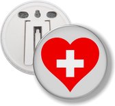 Button Met Clip - Hart Vlag Zwitserland