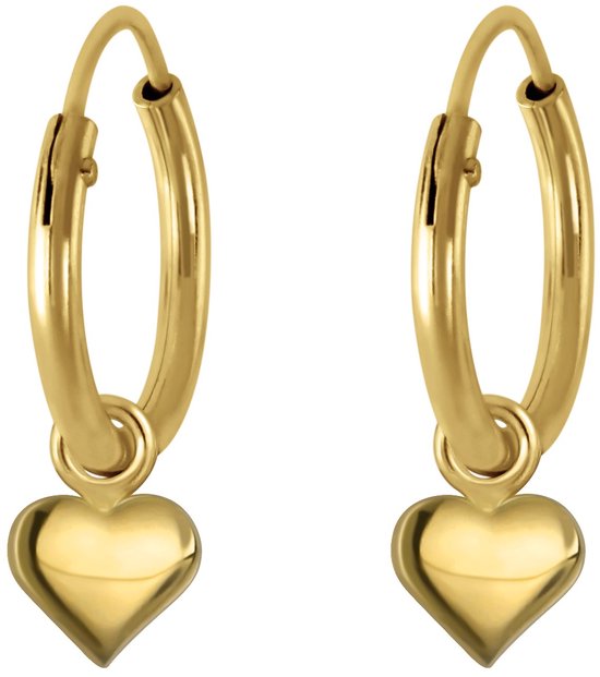 Joy|S - Zilveren hartje bedel oorbellen - oorringen voor kinderen - 14k goudplating