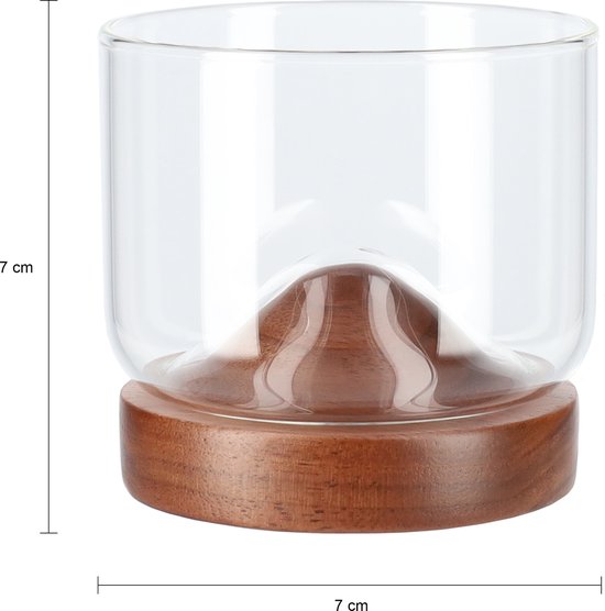 Verre à whisky Aretica - Set de 4 - 250 ml - Y compris sous-verre - Coffret cadeau whisky - Verres - Verres à Verres à whisky - Marron - Glas - Bois - 7,3 x 7,3 x 7 cm