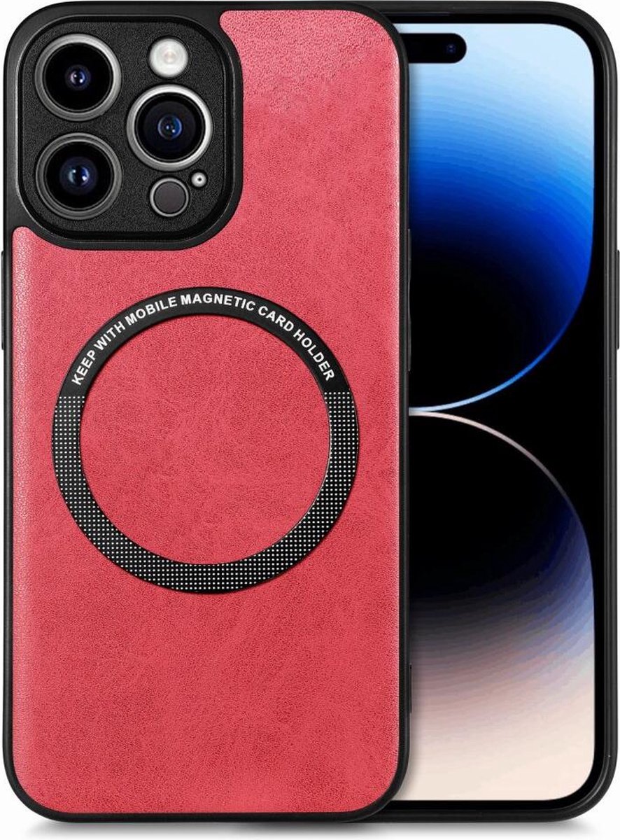MagSafe Kunstleer Back Cover Rood Hoesje Geschikt voor Apple iPhone 15 Pro Max
