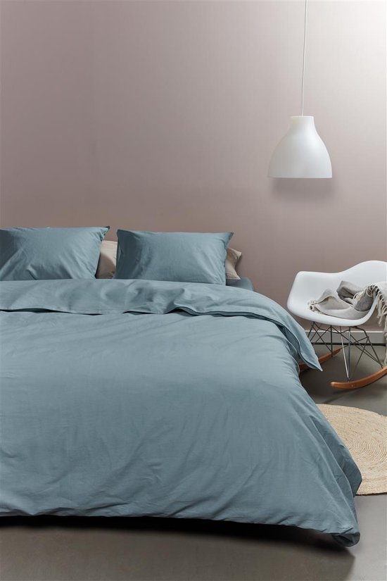 Ambiante Cotton Uni dekbedovertrek - Effen - Tweepersoons - 200x200/220 cm - Blauw van Merkloos — afbeelding 5