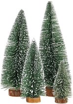 Mini-kerstboom, 4 stuks miniatuur kunstkerstbomen, sisal sneeuwvorstbomen met houten voetstukken voor tafeldecoratie, doe-het-zelf, etalage, figuren 10/15/20/25 cm (groen)