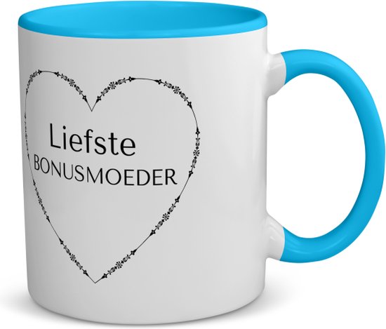 Akyol - liefste bonusmoeder koffiemok - theemok - blauw - Mama - de liefste bonusmoeder - moeder cadeautjes - moederdag - verjaardag - geschenk - kado - moeder artikelen - 350 ML inhoud