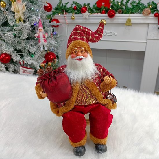 Figurine de Père Noël de 35 cm, décoration de Noël assise, poupée avec sac  cadeau