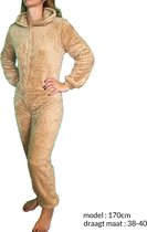 Dames - Onesie - Licht Bruin - [ Maat 40-42 ] - Huispak - Onesies voor Volwassenen - Pyama - Fleece - Teddy - Cadeau voor vrouw - Teddy Jumpsuit.