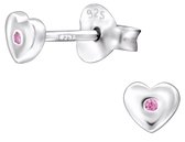 Joy|S - Zilveren hartje oorbellen - 4 mm - kinderoorbellen - zirkonia roze - oorknopjes