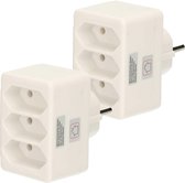Humbert Stopcontact splitter - 2x - triple - wit - voor 3 platte stekkers - verdeelstekkers