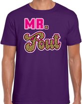 Bellatio Decorations verkleed t-shirt voor heren - Mr. Fout met panterprint - paars/roze - carnaval M