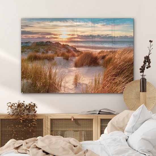 Peinture sur verre - Feuille acrylique - Plage - Mer - Dune - Photo sur verre - Peinture sur verre - Décoration murale - 120x80 cm - Verre acrylique - Peintures de salon