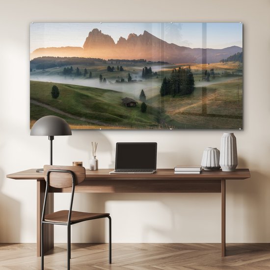 MuchoWow® Peinture sur verre - Berg - Brouillard - Paysage - 160x80 cm - Peintures sur verre acrylique - Photo sur Glas