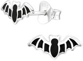 Joy|S - Zilveren vleermuis oorbellen - 10 x 5 mm - zwart zilver - halloween kinderoorbellen