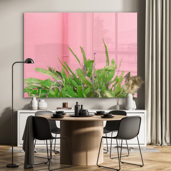 MuchoWow® Peinture sur verre 160x120 cm - Peinture acrylique sur verre - Plante - Été - Rose - Photo sur verre - Peintures