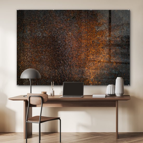 MuchoWow® Tableau en verre 150x100 cm - Peinture acrylique sur verre - Rouille - Rétro - Acier - Photo sur verre - Tableaux