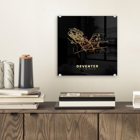 MuchoWow® Peinture sur verre 20x20 cm - Peinture sur verre acrylique - Deventer - Plan de la ville - Carte - Carte - Nederland - Photo sur verre - Peintures