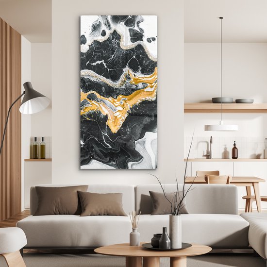 MuchoWow® Peinture sur Verre - Marbre - Zwart - Or - 80x160 cm - Peintures sur Verre Acrylique - Photo sur Glas