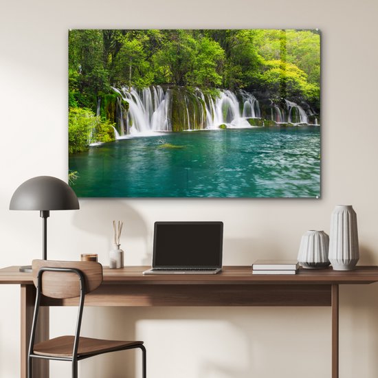 Nature verdoyante au-dessus des chutes d'eau dans le parc national d'Erawan Plexiglas 120x80 cm - Tirage photo sur verre (décoration murale en plexiglas)