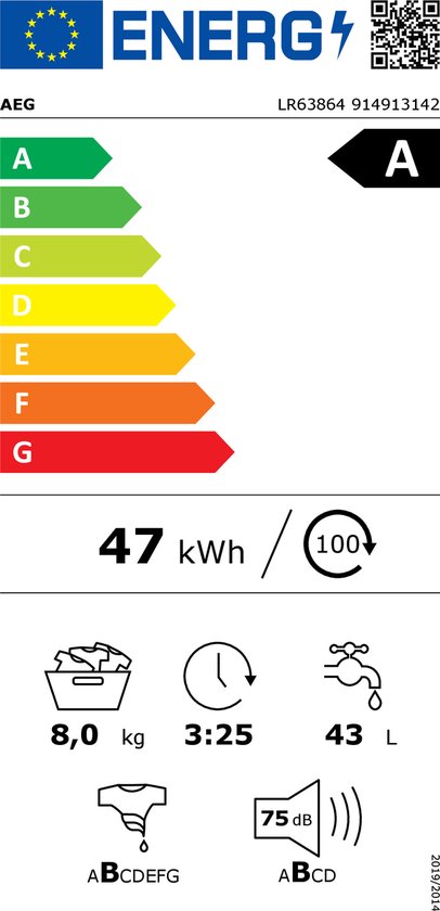 AEG LR63864 6000 serie ProSense® - Wasmachine - Energielabel A - 1600 toeren - 8 kg